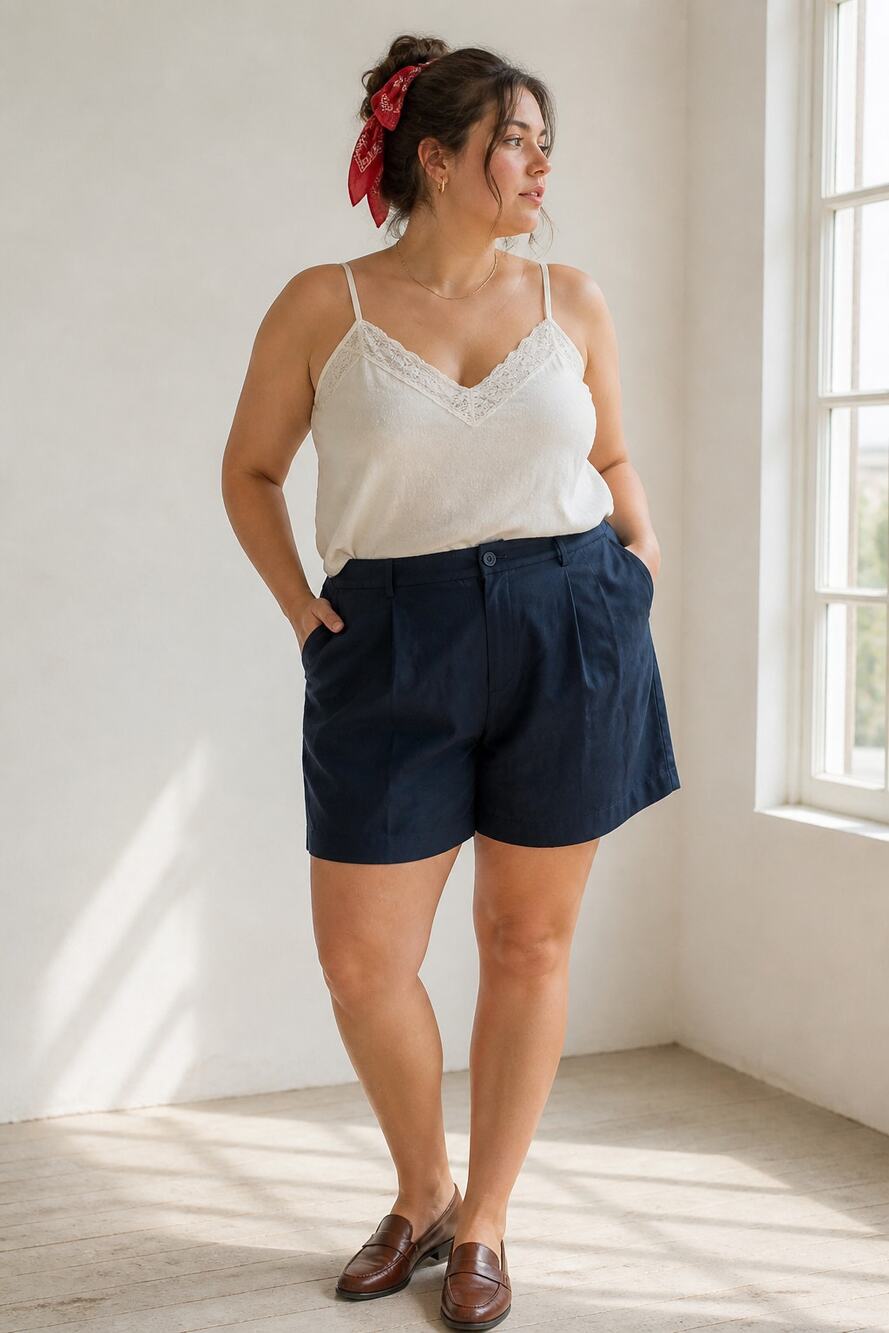 Darling Linen Chino Pleated Tailored Shorts Navy Blue Euro Coastal Size XXL NWT
